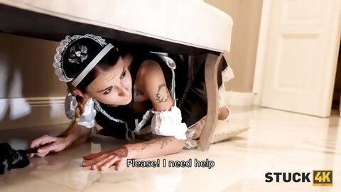 STUCK4K. Maid screams for help while boyfriend fucks pussy from behind